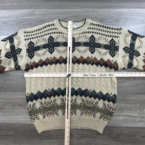 Vintage Prima Maglia Sweater Mens Large Beige Wool Blend Geometric Knit 90s Cozy - Picture 4 of 4